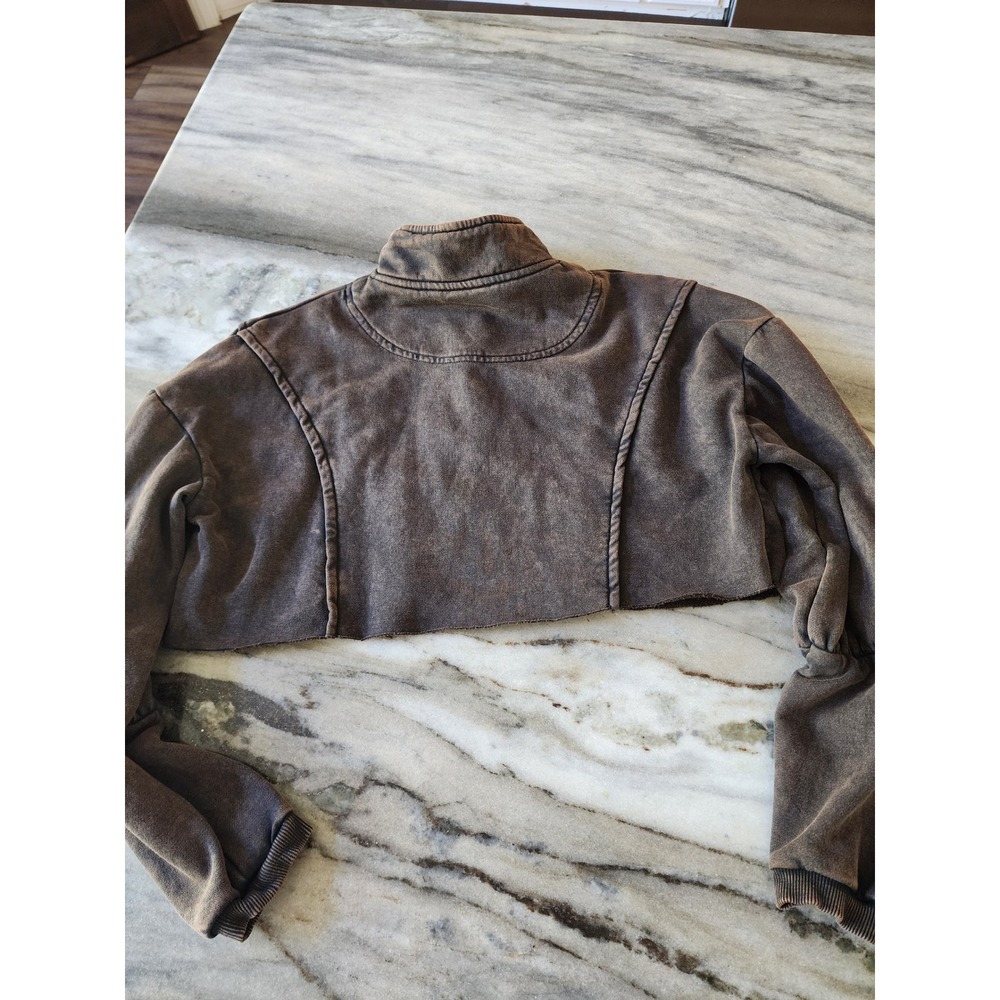 Out From Under Urban Outfitters Brown Mineral Wash Cropped Quarter Zip Pullover - Picture 8 of 8